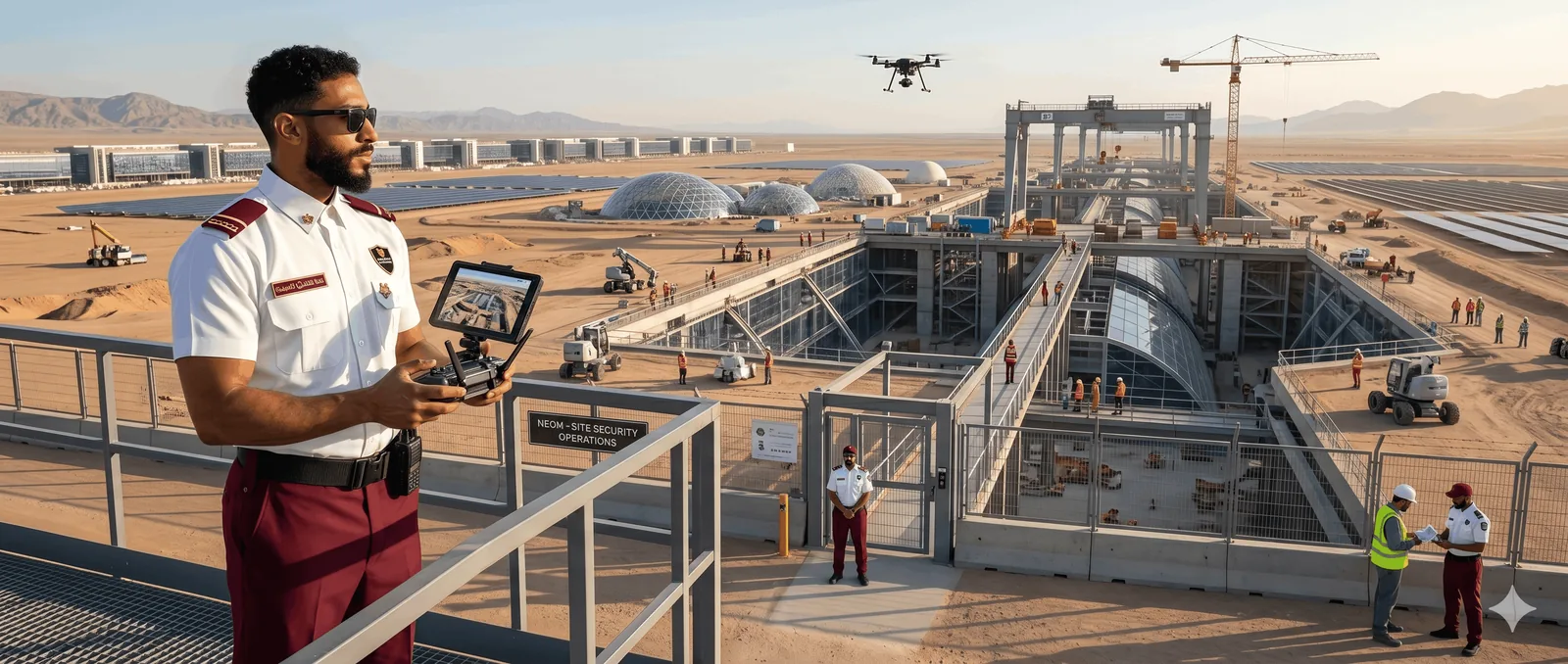 Security guards covering a Saudi giga-project construction site