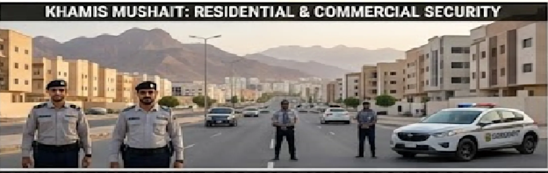 Security team and patrol vehicle on a residential street in Khamis Mushait
